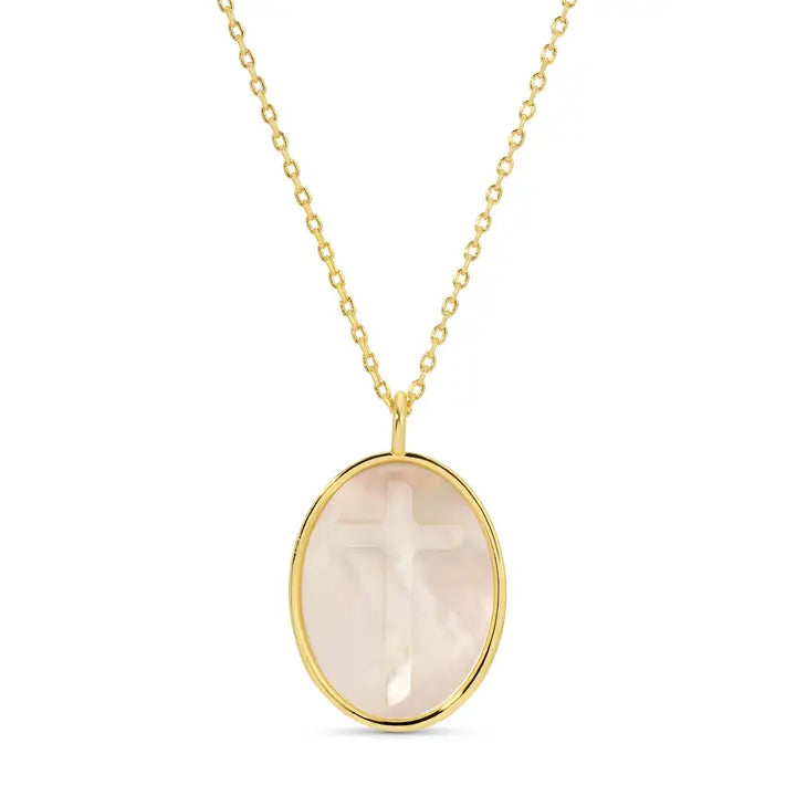 Cross Etched Shell Pendant Necklace