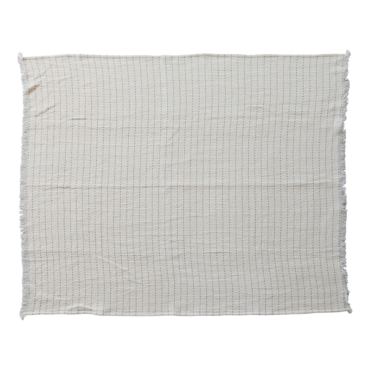 Throw with Hand-Embroidered Kantha Stitch & Frayed Edges