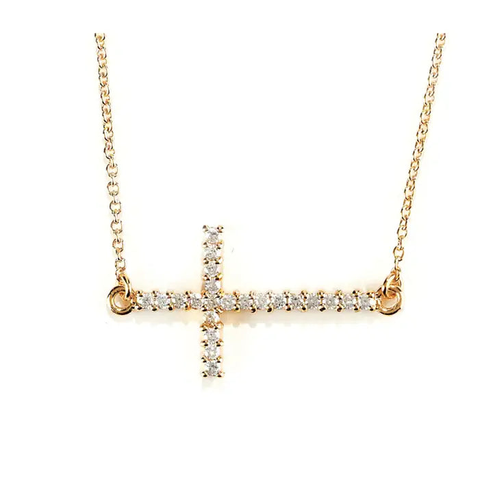 Sideways Cross Gold Plated Necklace