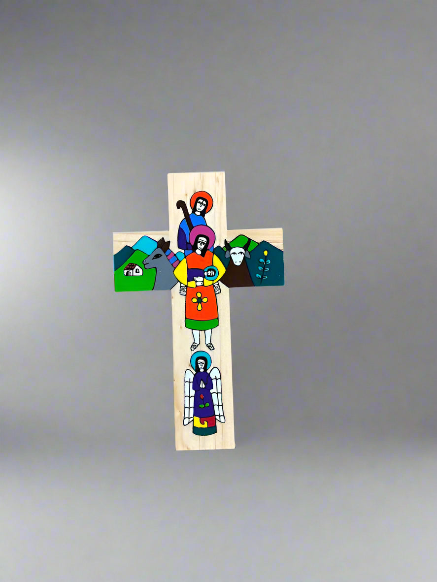 Hand painted cross- Holy Family