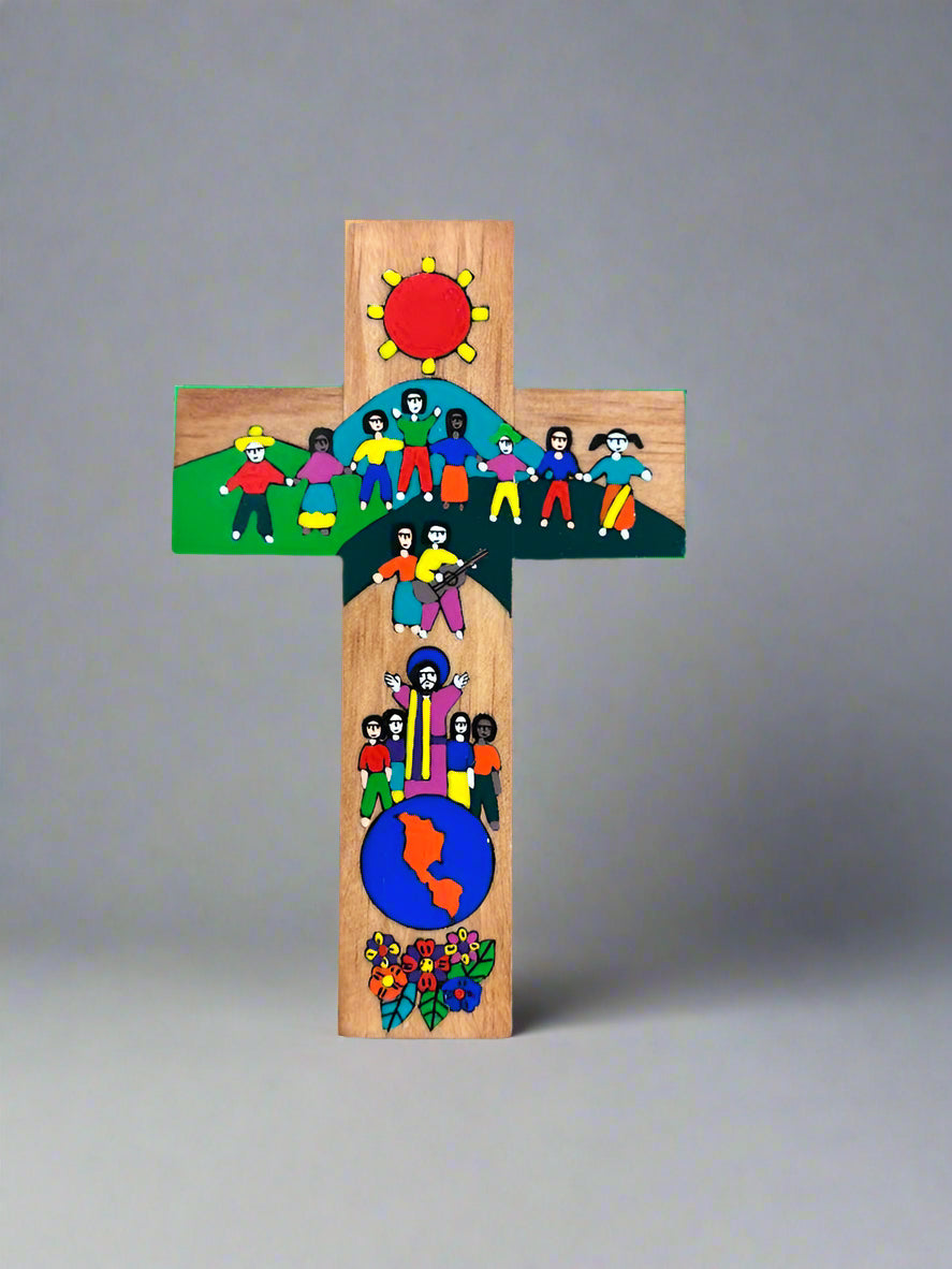 Hand painted cross- whole world