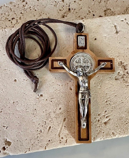 St. Benedict 2.5" Olive Wood Crucifix on Cord