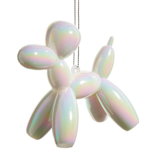 3.75" White Iridescent Balloon Dog Ornament