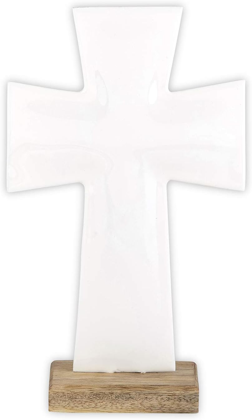 Enamel Standing Cross - White 10"