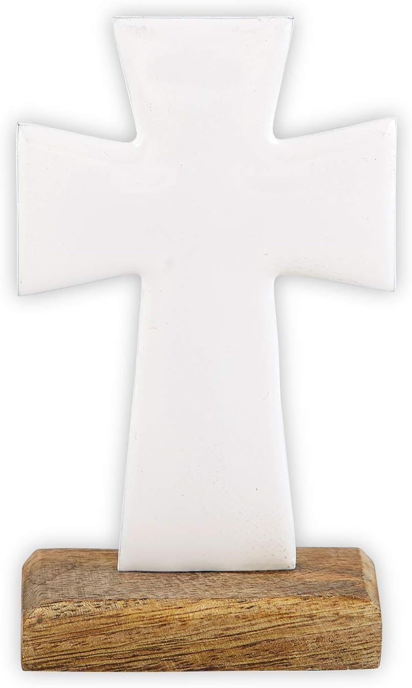 Enamel Standing Cross - White 4"