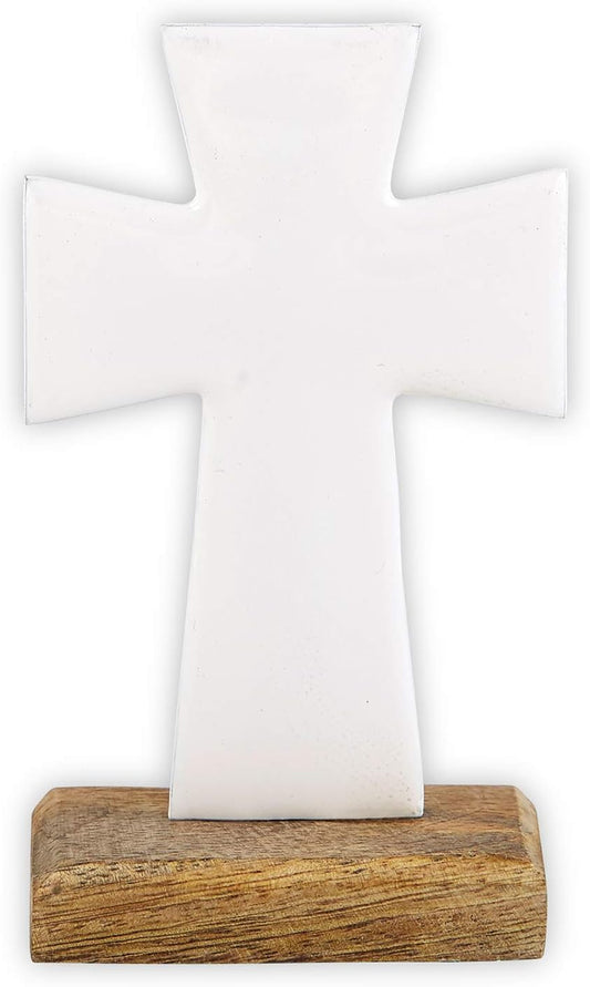 Enamel Standing Cross - White 4"