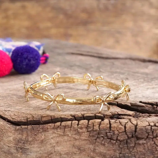 Bow Bangle Bracelet - Gold Silver Tone