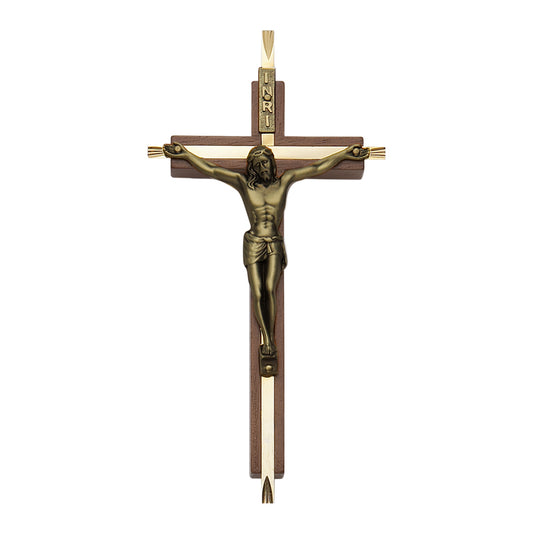 Walnut and Brass Wall Crucifix