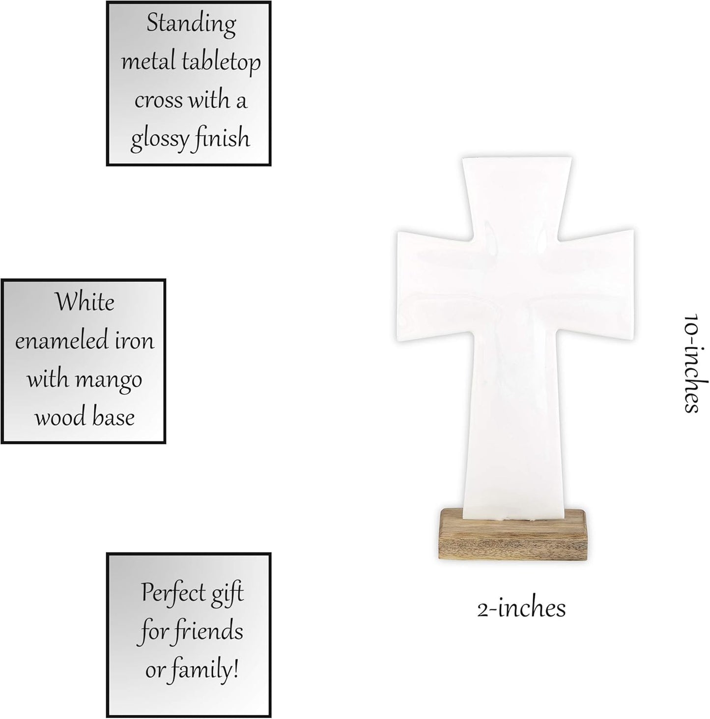 Enamel Standing Cross - White 10"