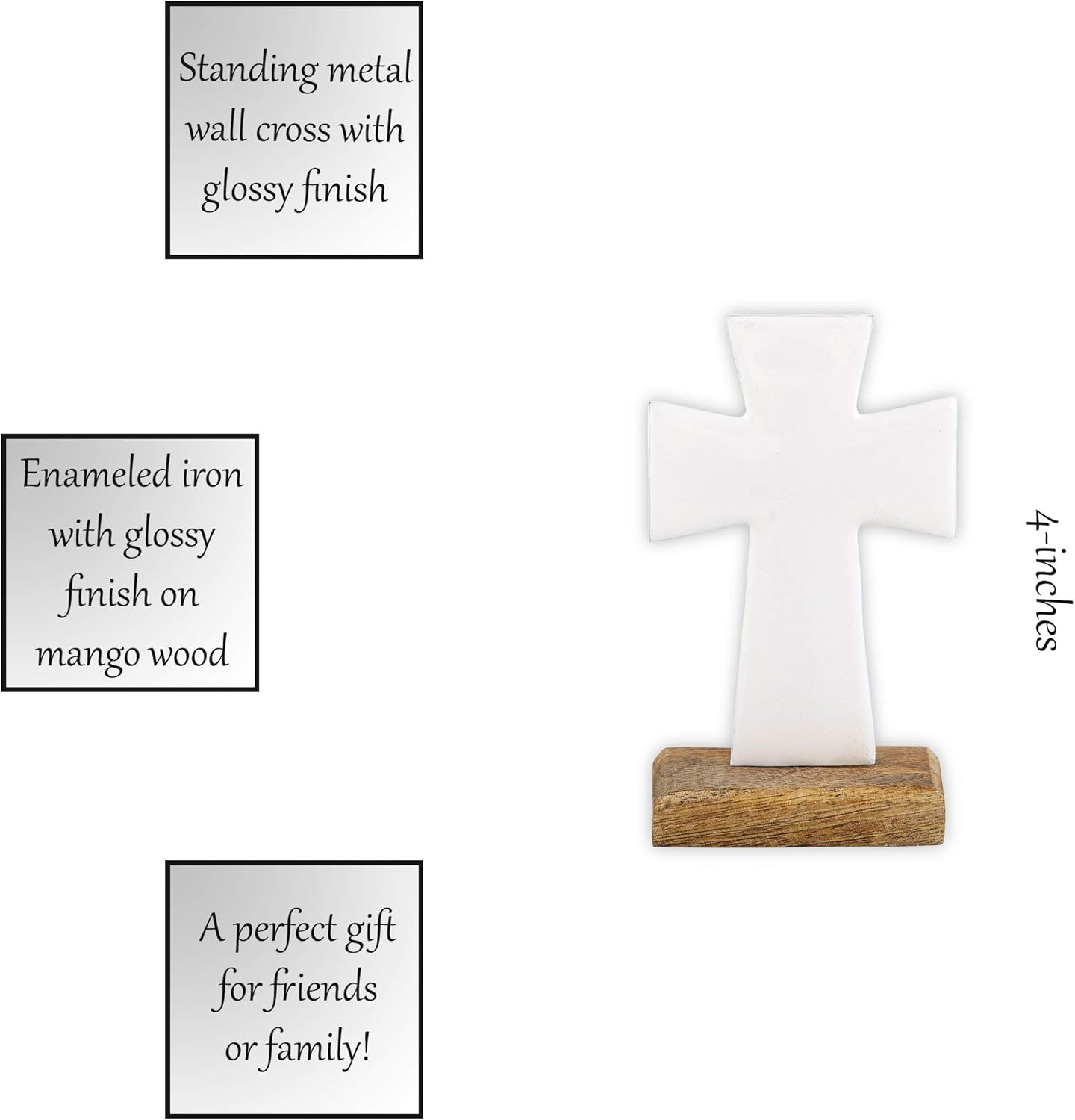 Enamel Standing Cross - White 4"