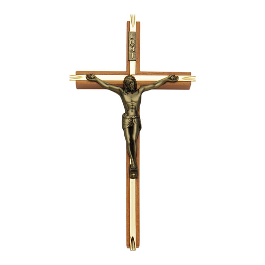 Walnut and Brass Wall Crucifix