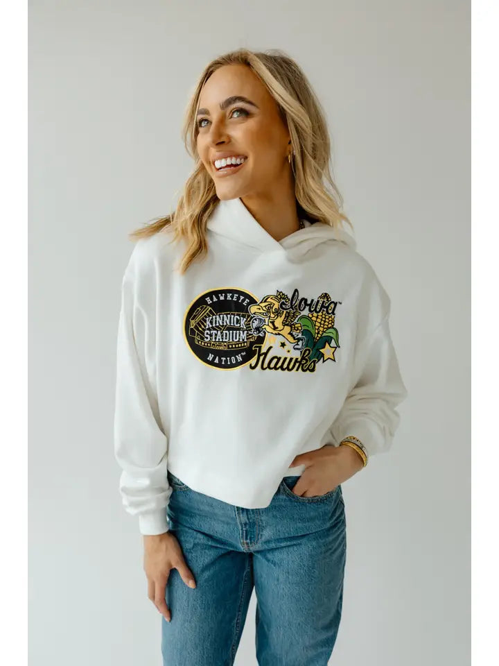 Iowa Layer Patch Luxe Crop Hoodie