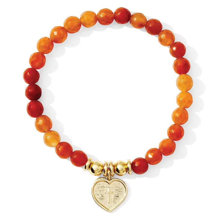 Stretch Stone Bracelet with Heart Cross Charm