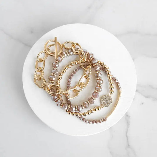 Blush Pink Beaded Bracelets Set of 4