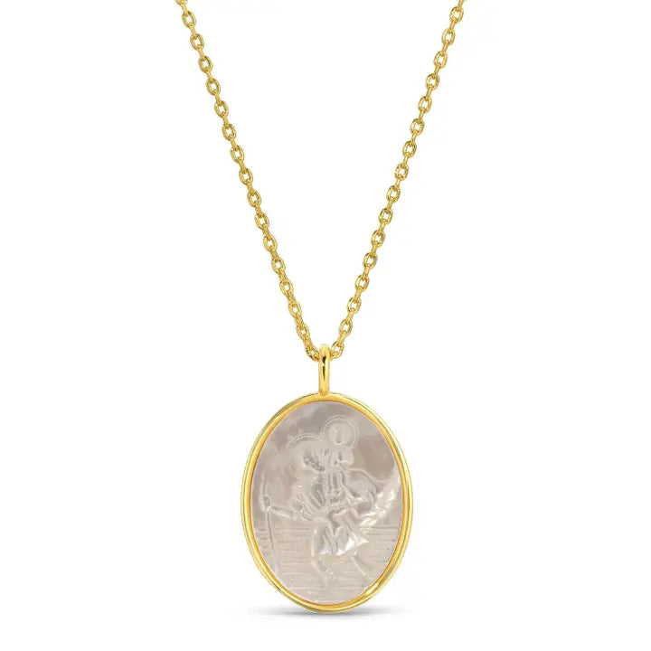 Saint Christopher Etched Shell Pendant