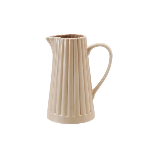 40 oz. Stoneware Ribbed Pitcher, Reactive Glaze, Cream Color (Each One Will Vary)