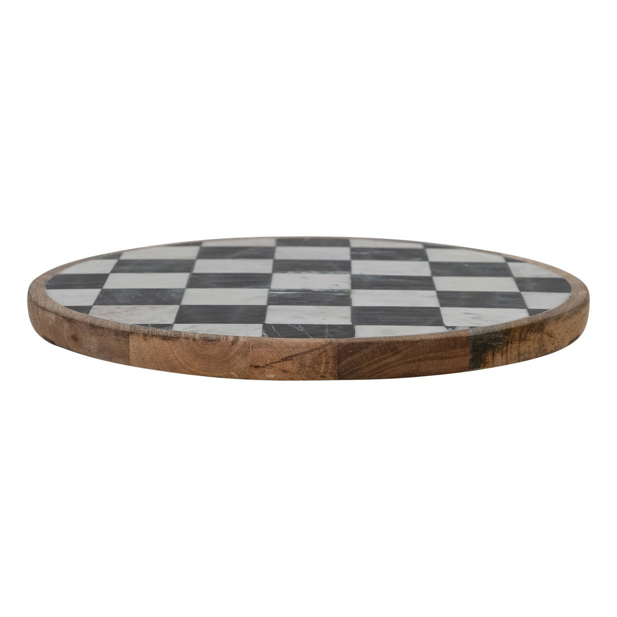 Mango Wood & Marble Check Lazy Susan, White, Black & Natural (Each One Will Vary)
