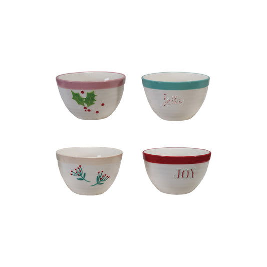 Stoneware Bowl with Holiday Word/Botanicals, 4 Styles ©