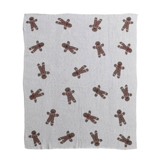 60"L x 50"W Cotton Knit Throw with Gingerbread Cookie Pattern