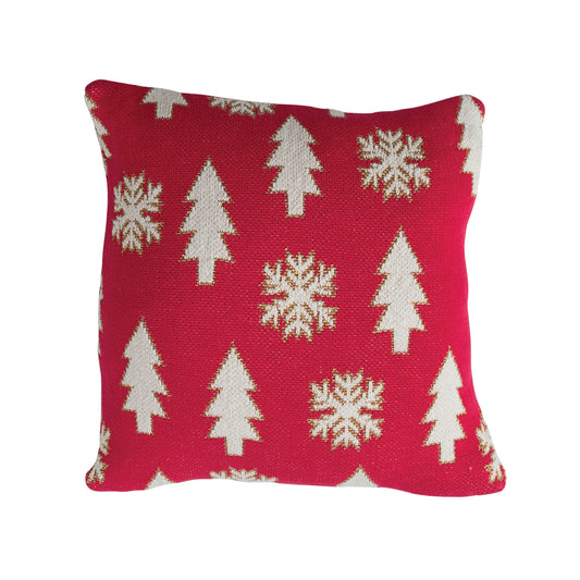 18" Square Cotton Knit Pillow with Metallic Thread Embroidery