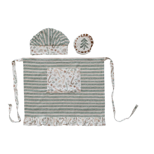Child Ruffled Apron with Chef Hat & Oven Mitt, Set of 3 ©