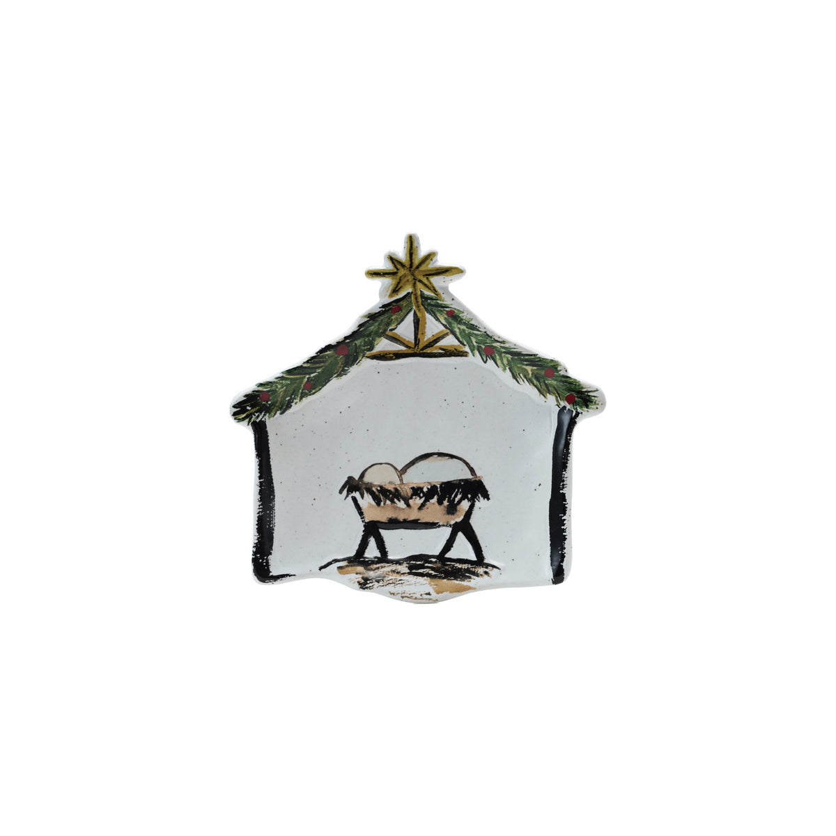 6"L Stoneware Baby Jesus in a Manger Shaped Dish, Multi Color