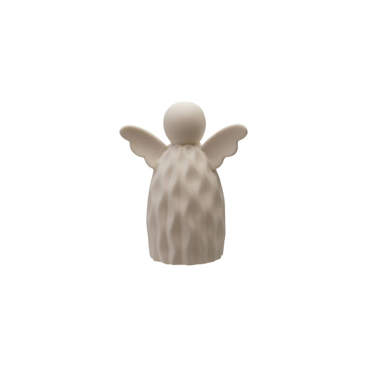 Stoneware Bisque Angel with LED Light, White (Batteries Included)