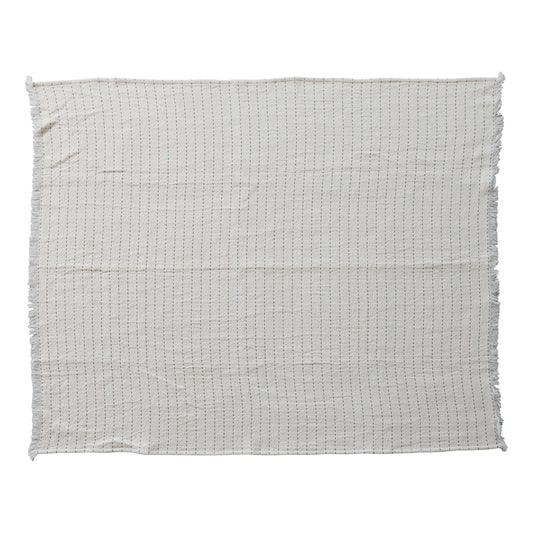 Throw with Hand-Embroidered Kantha Stitch & Frayed Edges