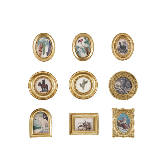 Resin Mini Framed Vintage Seasonal Art Magnet, Gold Finish, 9 Styles