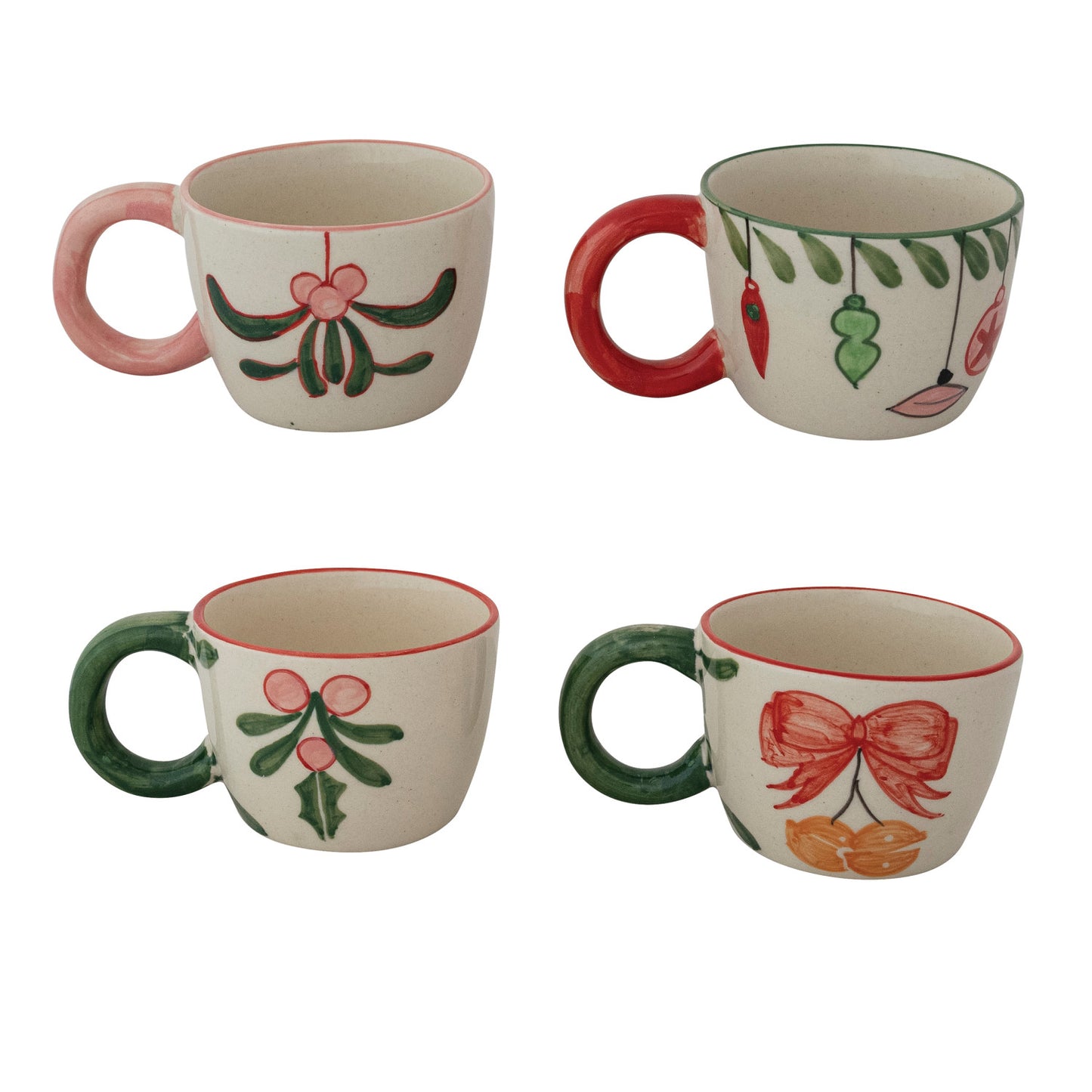 8 oz. Hand-Painted Stoneware Mug with Colored Rim & Handle, 4 Styles (Each One Will Vary)